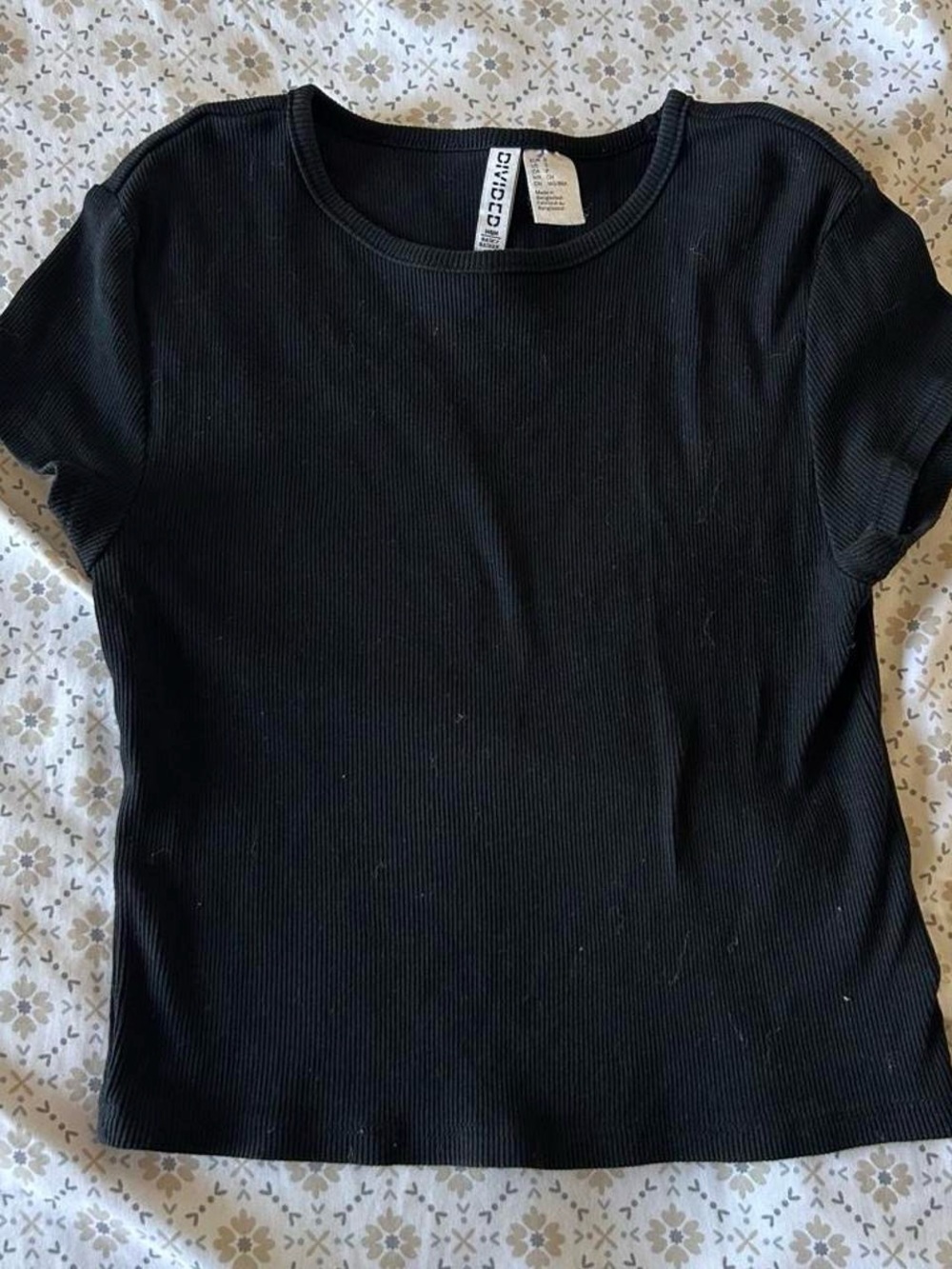 H&M Black Ribbed Crewneck Short Sleeve Tee